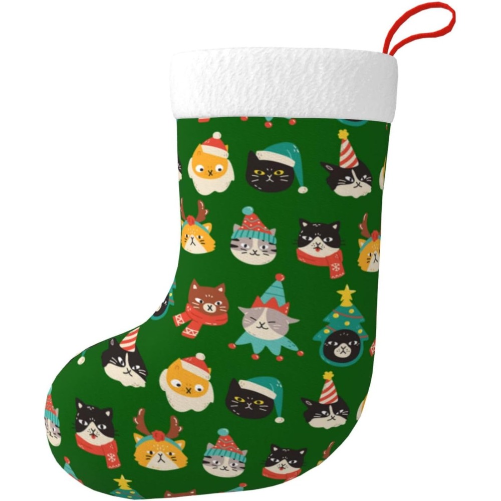 Christmas Stocking Hanging - Bas de noël verts chats mignons,