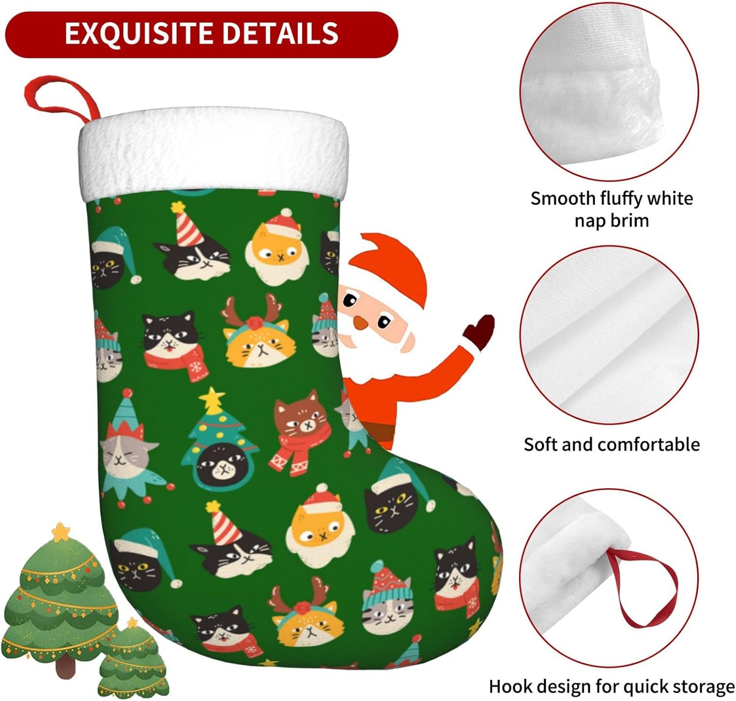 Bas de noël verts chats mignon - Christmas Stocking Hanging avis et prix